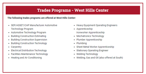 CCAC West Hills Center Trades Programs 
